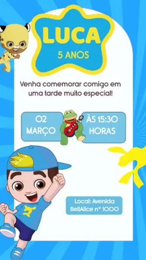 Convite de Aniversário Infantil Tema Desenho Animado Editável