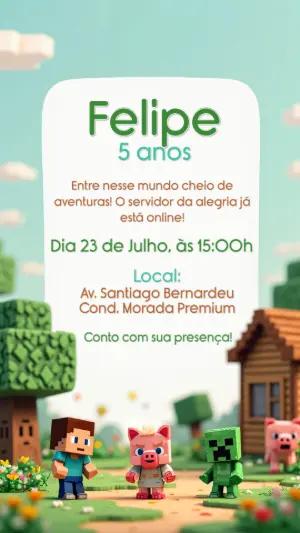 Convite de Aniversário Minecraft com Personagens para Editar Online