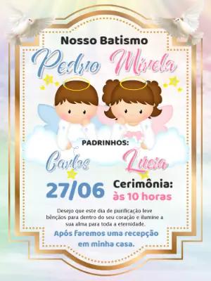 Convite de Batizado para Irmãos Anjinhos Editável Online