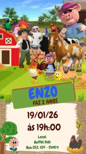 Vídeo Convite de Aniversário Fazendinha do Zenon Colorido para Editar