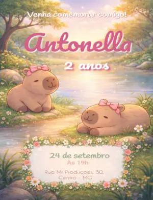 Convite Digital Aniversário Tema Capivara Editável
