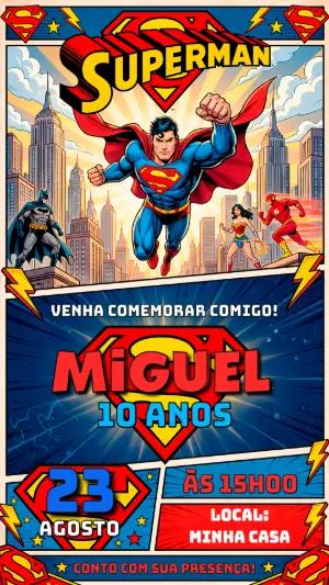 Convite de Aniversário Superman Editável para Festa Infantil