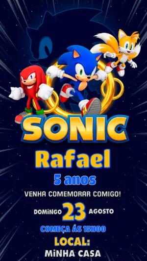 Convite de Aniversário Sonic Editável para Festa Infantil