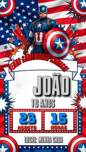 Convite de Aniversário Capitão América Editável para Festa