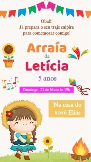 Convite de Aniversário Festa Junina Menina Caipira para Editar