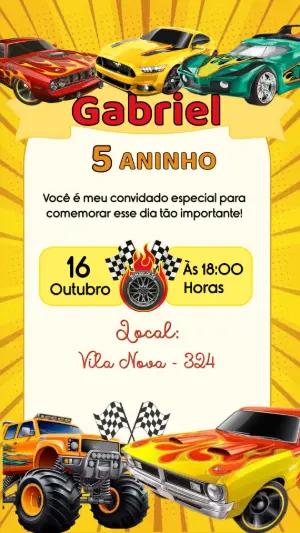 Convite de Aniversário Hotwheels para Editar