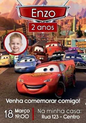 Convite de Aniversário Carros com Foto para Editar Online