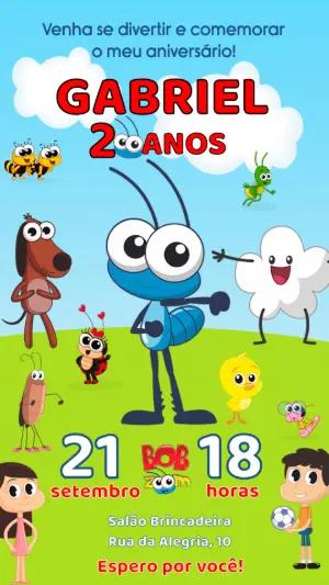 Convite Aniversário Bob Zoom e sua Turma Editável Online