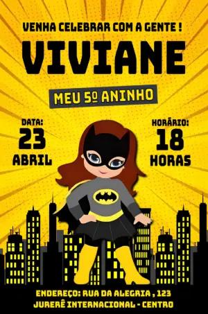 Convite de Aniversário Batgirl para Editar e Imprimir