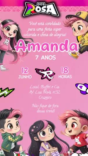 Convite de Aniversário Dos Rosa Editável para Festa Infantil