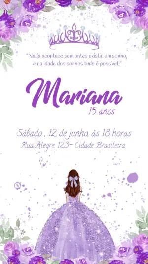 Convite de 15 Anos Princesa Lilás para Editar Online