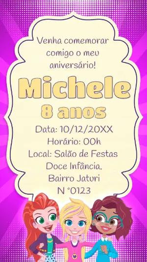 Convite de Aniversário Polly Pocket Colorido para Editar