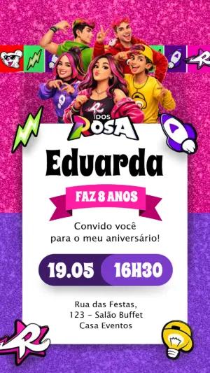 Convite Animado Aniversário Dos Rosa Colorido para Editar