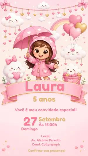 Convite Aniversário Chuva de Amor Menina Editável
