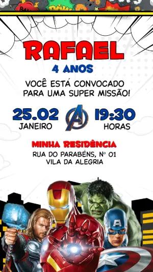 Convite de Aniversário Vingadores: Modelo Digital Editável