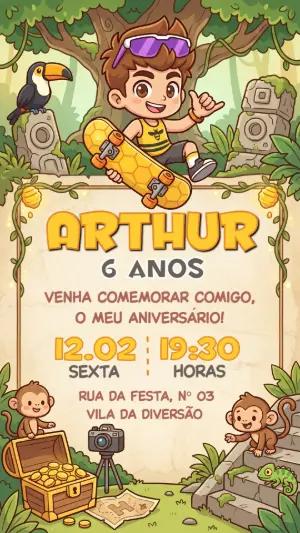 Convite Aniversário Aventura Natan por Aí Editável