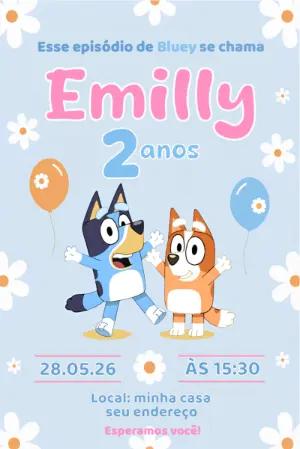 Convite de Aniversário Bluey Menina Fofo para Editar