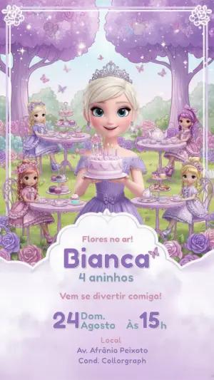 Convite Aniversário Princesa Festa do Chá Lilás para Editar