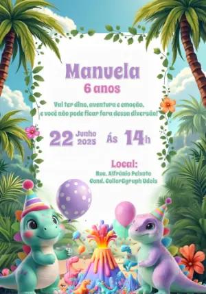 Convite Aniversário Dinossauros Fofos para Editar Online