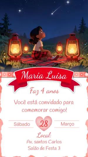 Convite de Aniversário Noite Estrelada com Lanternas Editável