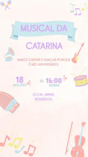 Convite de Aniversário Musical com Instrumentos para Editar Online