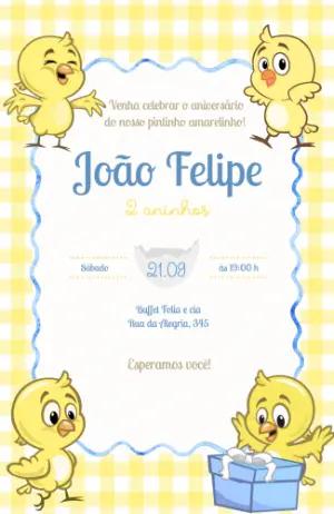 Convite de Aniversário Pintinho Amarelinho Fofo para Editar