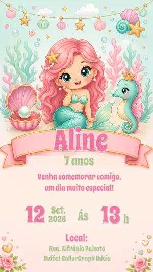 Convite Editável Aniversário Sereia Fundo do Mar