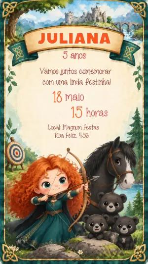 Convite Digital Valente com a Princesa Merida para Editar