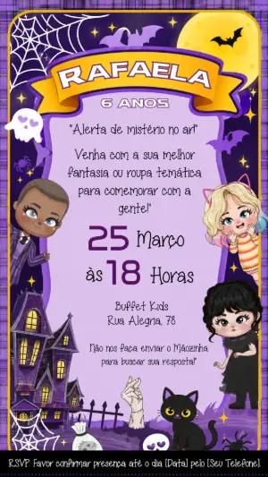 Convite de Aniversário Wandinha Addams Editável para Festa