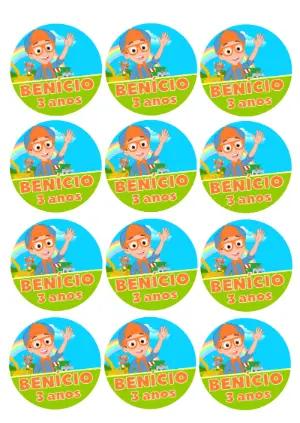 Adesivo Redondo Festa Blippi para Editar e Imprimir
