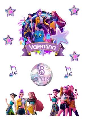 Topo de Bolo Guerreiras K-Pop para Editar e Imprimir Online