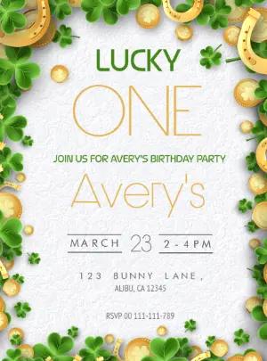 Editable St. Patrick's 1st Birthday Invite - Lucky One Theme