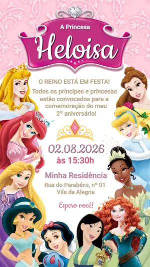 Convite de Aniversário Princesas Disney Editável