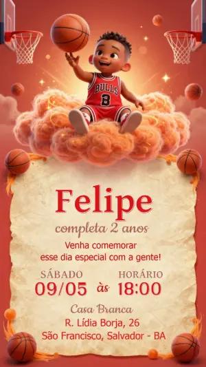 Convite de Aniversário Basquete Infantil para Editar