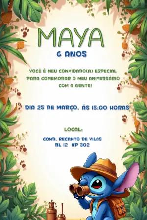 Convite de Aniversário Stitch Safari para Editar Online