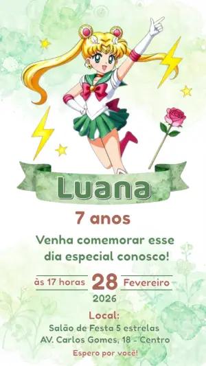 Convite de Aniversário Sailor Jupiter Verde Editável
