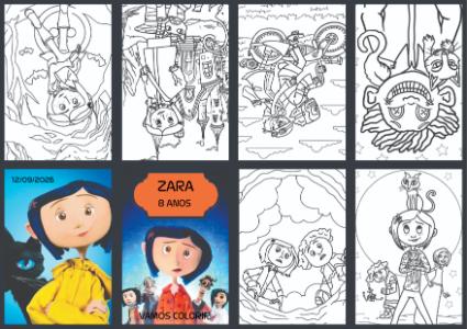 Livrinho de Colorir Coraline Editável para Aniversário