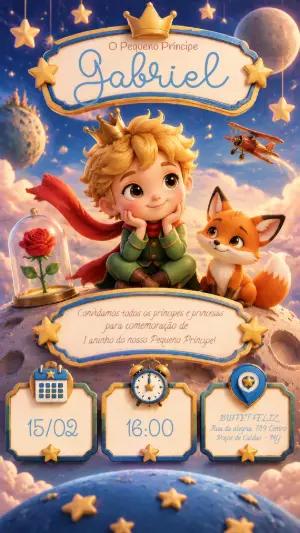 Convite de Aniversário O Pequeno Príncipe Editável