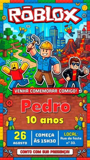 Convite de Aniversário Roblox Editável para Festa Infantil