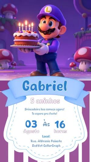 Convite de Aniversário Luigi Roxo para Editar