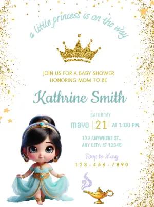 Editable Princess Baby Shower Invitation with Gold Glitter