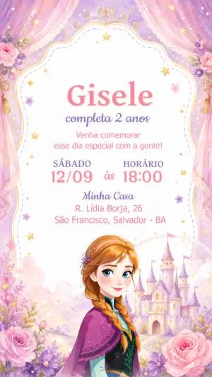 Convite Aniversário Princesa Anna Frozen Modelo Editável
