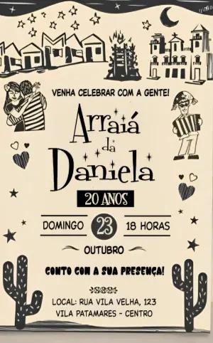 Convite de Aniversário Junino Estilo Xilogravura para Editar