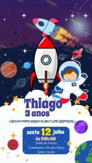Convite Animado Aniversário Astronauta para Editar Online