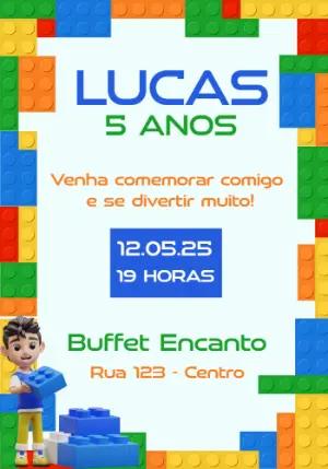 Convite Aniversário Blocos de Montar para Editar Online