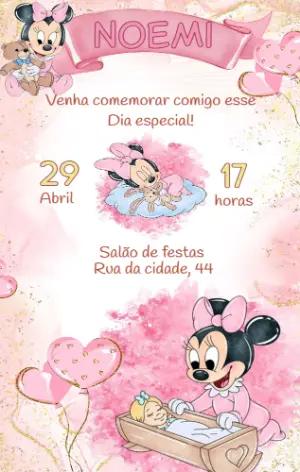 Convite Minnie Baby Rosa Aniversário para Editar Online