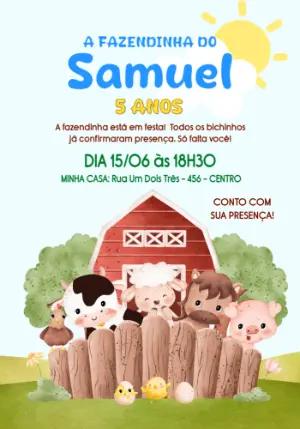 Convite Digital Fazendinha Aquarela para Aniversário Infantil