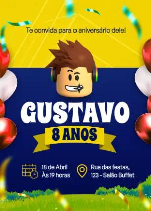 Convite de Aniversário Roblox com Avatar para Editar Online