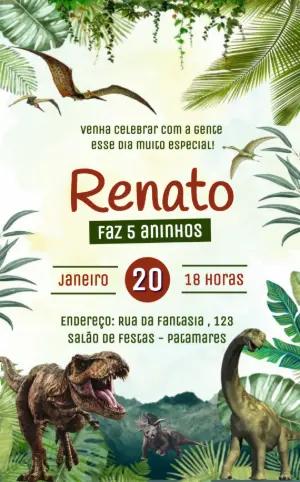 Convite de Aniversário Dinossauros Realistas Editável