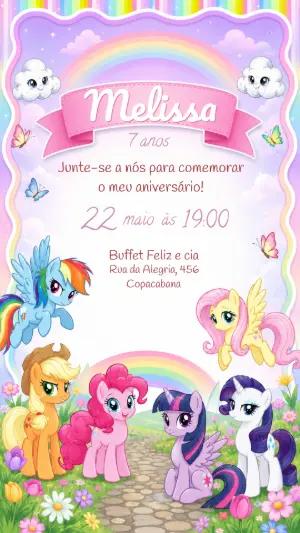 Convite de Aniversário My Little Pony Editável para Meninas